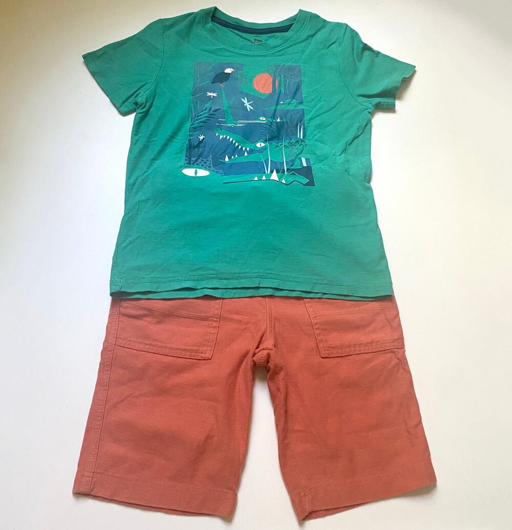 Tea Collection Alligator Short Sleeve Shirt Orange Shorts Outfit